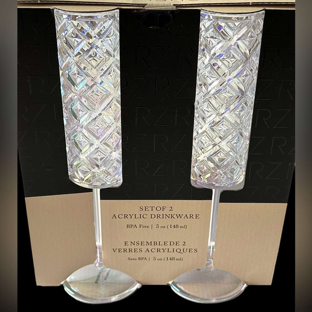 Rachel Zoe Plastic Champagne Glasses Set of 2 Clear Acrylic 5 oz BPA free. NEW - Picture 2 of 6